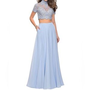 Elegant Blue Lace Two-Piece Dress